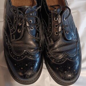 vintage john fluevog mens shoes 12.5 black wingtips white stitching brogues